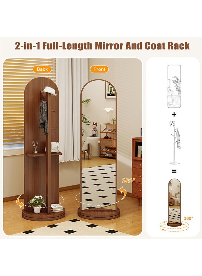 MOMUHOO 166x36CM Arched Full Length Mirror Wooden Floor Mirror with Coat Rack, Full Body Mirror with Stand 360° Swivel Freestanding Mirror Clothes Hanger for Bedroom Living Room (White) - Image 4