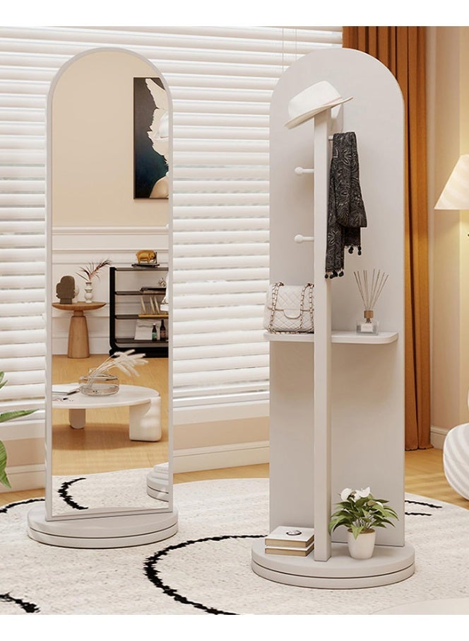 MOMUHOO 166x36CM Arched Full Length Mirror Wooden Floor Mirror with Coat Rack, Full Body Mirror with Stand 360° Swivel Freestanding Mirror Clothes Hanger for Bedroom Living Room (White) - Image 3