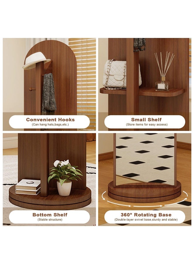 MOMUHOO 166x36CM Arched Full Length Mirror Wooden Floor Mirror with Coat Rack, Full Body Mirror with Stand 360° Swivel Freestanding Mirror Clothes Hanger for Bedroom Living Room (White) - Image 5