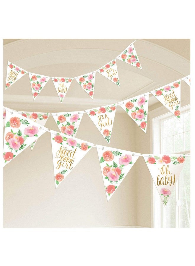 Amscan Pink Floral Baby Pennant Paper Banner (15' Long With 24 Pennants 6" X 7") Pack Of 1 Elegant & Unique Decor For Baby Shower Nursery Room Or Birthday - Image 2