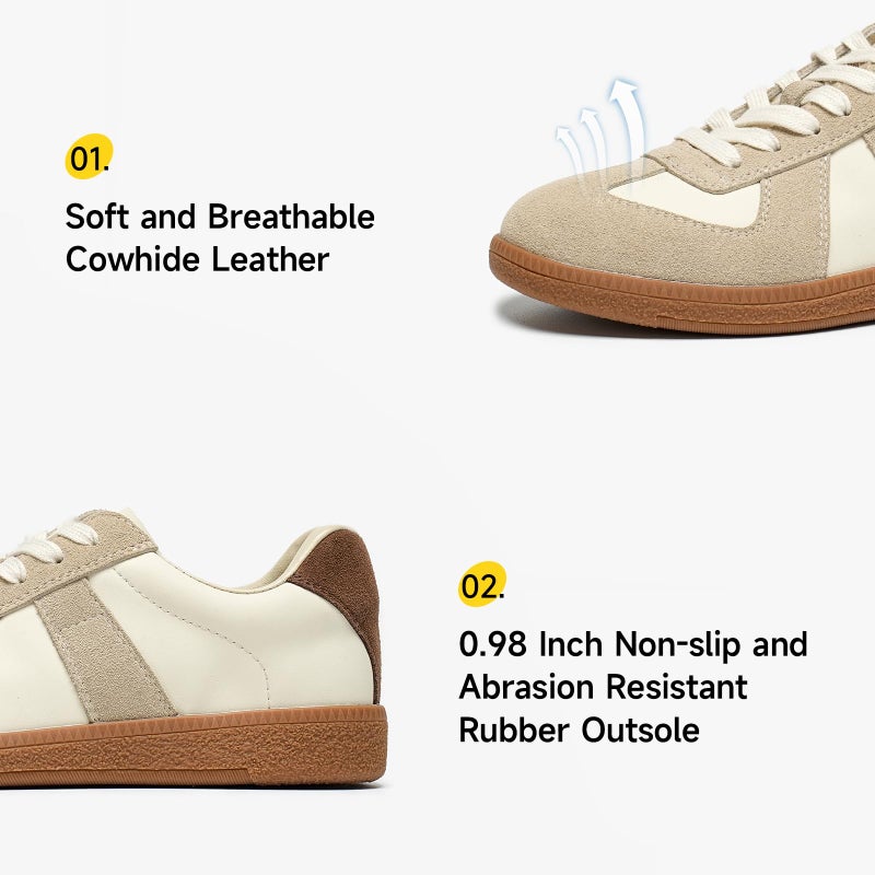 BEAU TODAY Fashion Sneakers Women,Leather Lace Up Platform OG Sneakers,Retro Comfortable Casual Tennis Walking Runnig Trainer Shoes Beige-Brown US 7.5 - Image 4