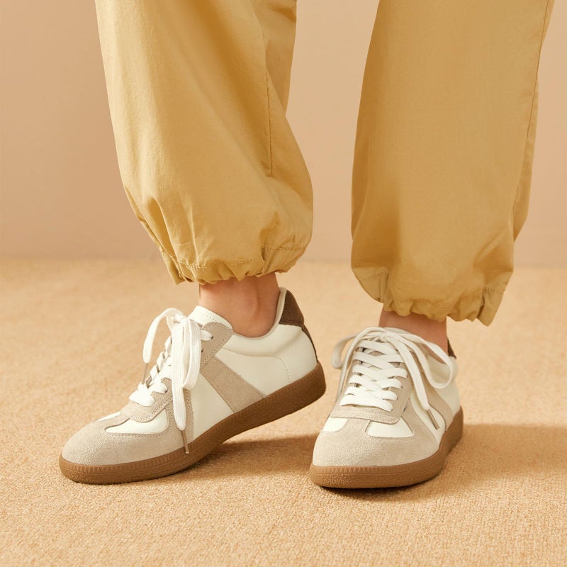 BEAU TODAY Fashion Sneakers Women,Leather Lace Up Platform OG Sneakers,Retro Comfortable Casual Tennis Walking Runnig Trainer Shoes Beige-Brown US 7.5 - Image 2