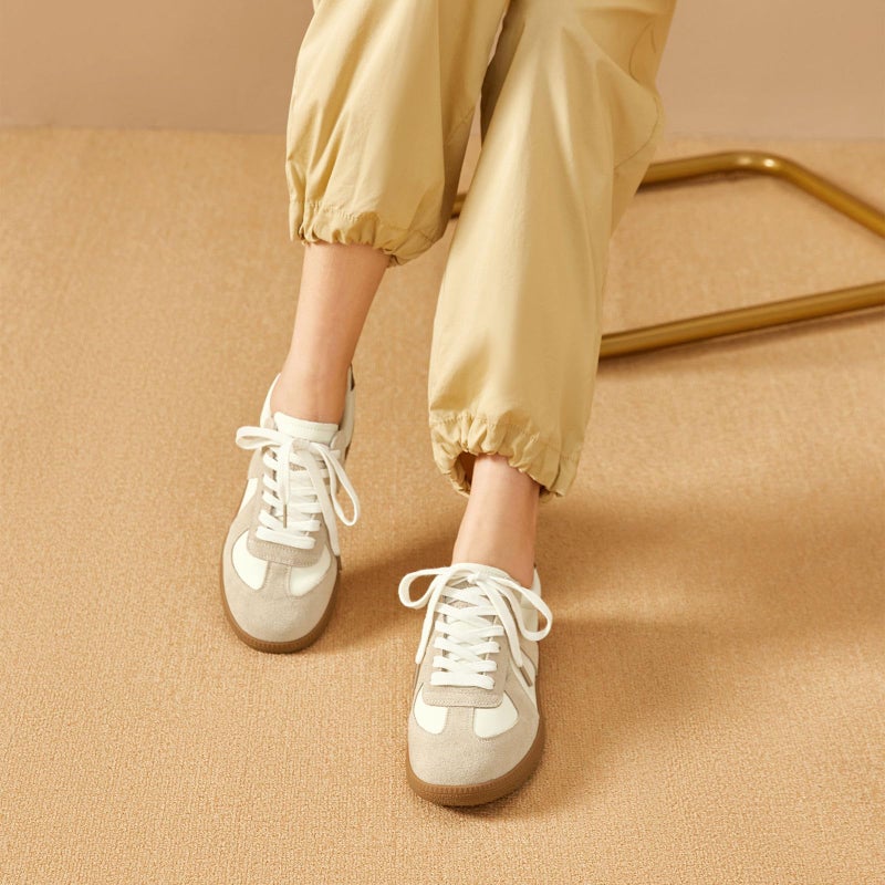 BEAU TODAY Fashion Sneakers Women,Leather Lace Up Platform OG Sneakers,Retro Comfortable Casual Tennis Walking Runnig Trainer Shoes Beige-Brown US 7.5 - Image 3