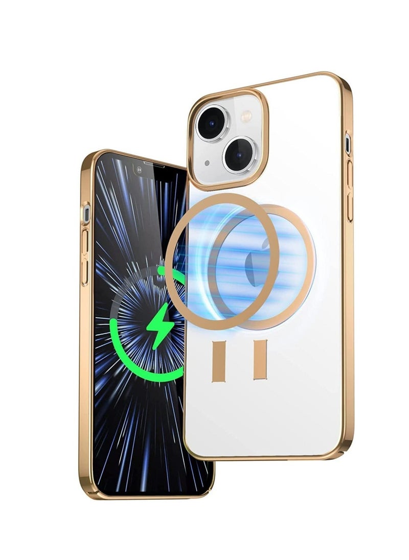 Raxoom Built-in Magnet Clear Case for iPhone 14, Compatible with Mag-safe Accessories, Slim Thin PC Durable Case Support Wireless Char-ging (iPhone 14, Gold) - Image 1