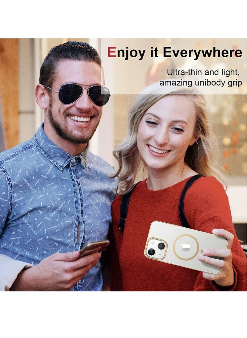 Raxoom Built-in Magnet Clear Case for iPhone 14, Compatible with Mag-safe Accessories, Slim Thin PC Durable Case Support Wireless Char-ging (iPhone 14, Gold) - Image 3