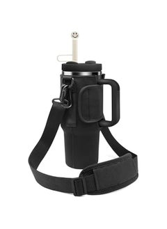 HOOKOR Water Bottle Carrier Bag for Stanley 30/40oz Tumbler with Handle, Water Bottle Holder Pouch with Adjustable Shoulder Strap & Straw Cover for Hiking Travelling Camping (Black)  - Image 1