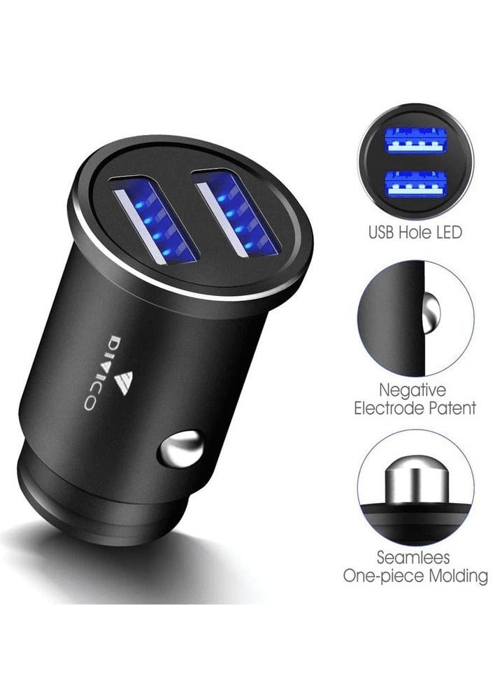 DIVICO Car Mobile Charger Zinc Alloy 2.4A Dual USB Port Fast Charging Car Cell Phone Charger Compact Size  DIVICO A3004 - Image 1