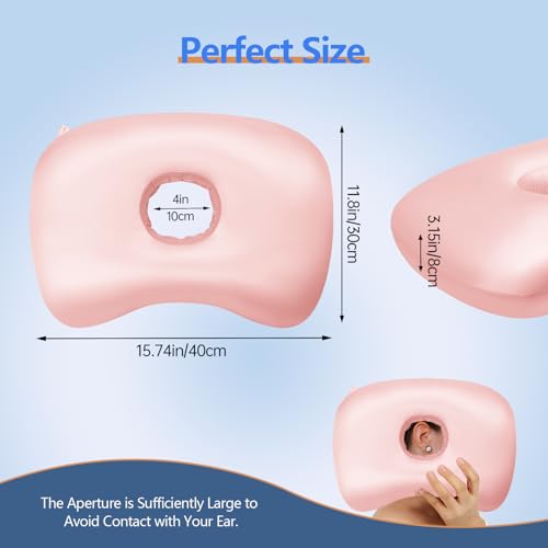 Swaycy Ear Piercing Hole Pillows Side Sleeper Pillow with an Ear Hole for CNH Side Sleepers and Ear Inflammation Pressure Sores, Adjustable Cotton and Polyester Curved Side Pillow, Light Pink Silk - Image 2