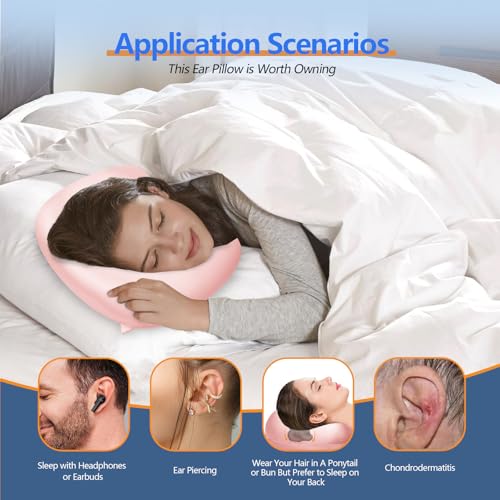 Swaycy Ear Piercing Hole Pillows Side Sleeper Pillow with an Ear Hole for CNH Side Sleepers and Ear Inflammation Pressure Sores, Adjustable Cotton and Polyester Curved Side Pillow, Light Pink Silk - Image 4