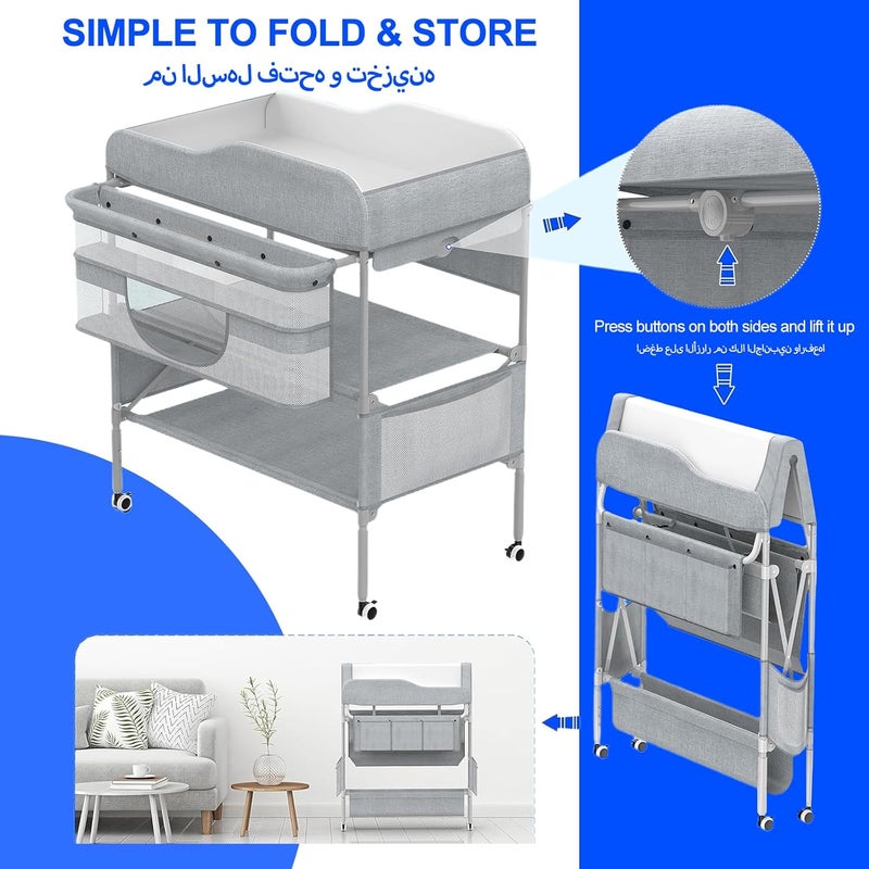 BOOM Portable Baby Changing Table, Foldable Infant Changing Station with Wheels,Waterproof Nursery Organizer for Newborns,Babies Dresser Changing Table with Large Storage Rack,3 Adjustable Height - Image 5