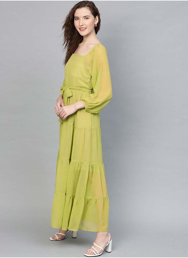 SASSAFRAS Solid Tiered Square Neck Maxi Dress by Styli  - Image 3