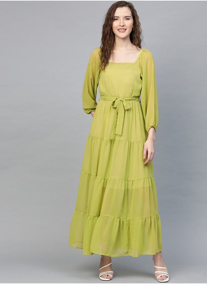 SASSAFRAS Solid Tiered Square Neck Maxi Dress by Styli  - Image 2