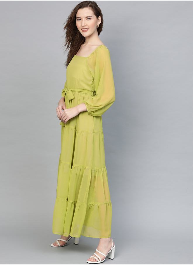 SASSAFRAS Solid Tiered Square Neck Maxi Dress by Styli  - Image 4