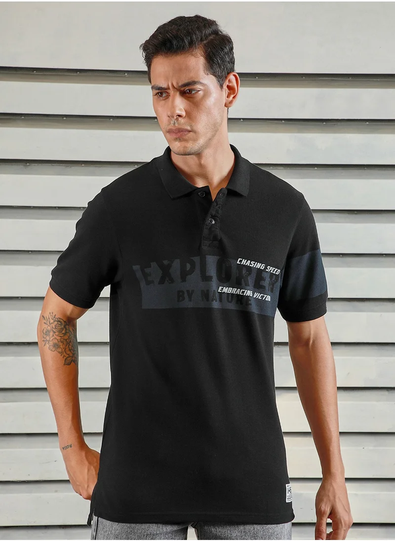 HIGH STAR Regular Fit Black Polo T-Shirt for Men