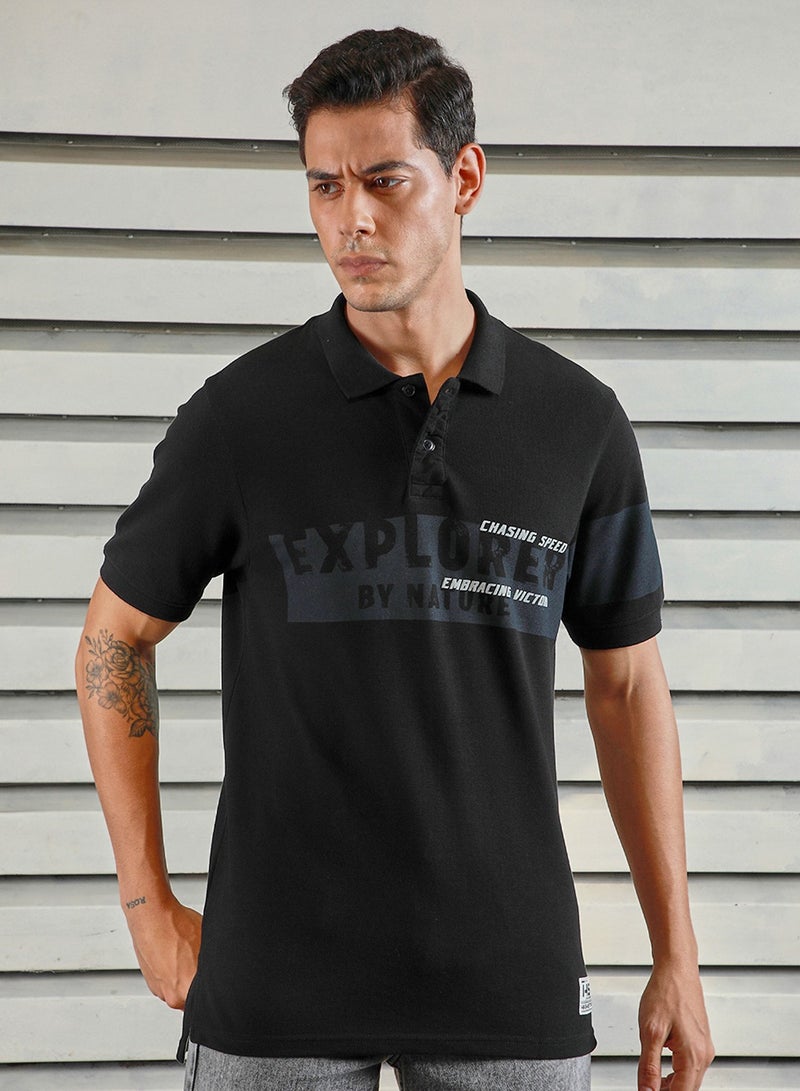 HIGH STAR Regular Fit Black Polo T-Shirt for Men - Image 2