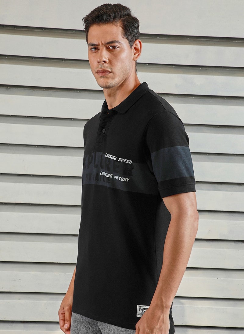 HIGH STAR Regular Fit Black Polo T-Shirt for Men - Image 3