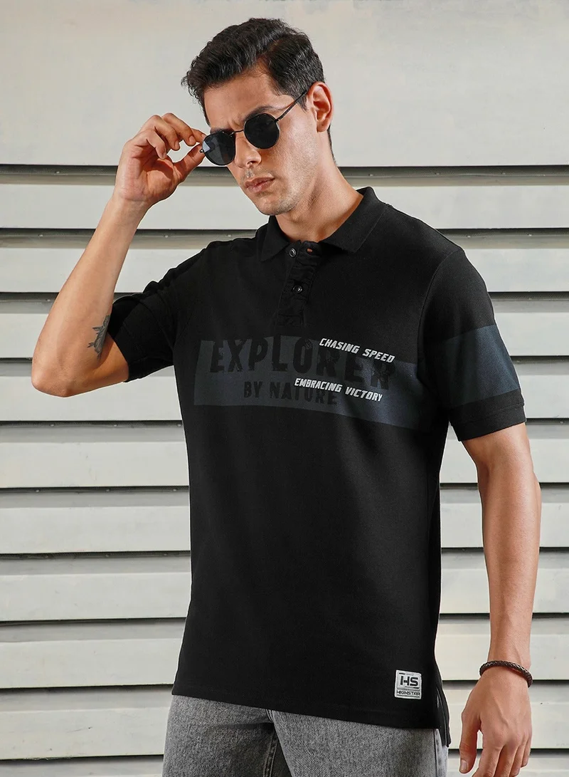 HIGH STAR Regular Fit Black Polo T-Shirt for Men
