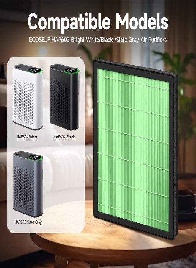 FCFMY 2 Packs HAP602 Toxin Absorber Replacement Filters Compatible with ECOSELF HAP602/ HAP602WF Air Cleaner Purifier, 3-in-1 Filtration of H13 True HEPA Filter, Pre-Filter & Activated Carbon Filter, Green - Image 3