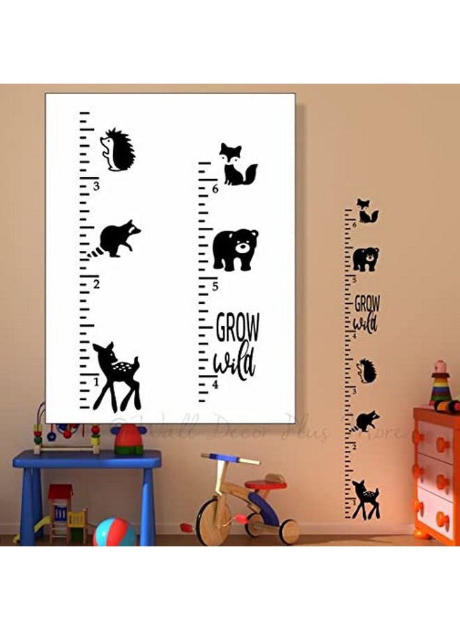 Wall Decor Plus More - Grow Wild Woodland Forest Animals Vinyl Wall Art Decal Growth Chart Kids Height Wall Chart Sticker Kids Ruler Height Tracker In Black 7.5X69Inch - Image 1