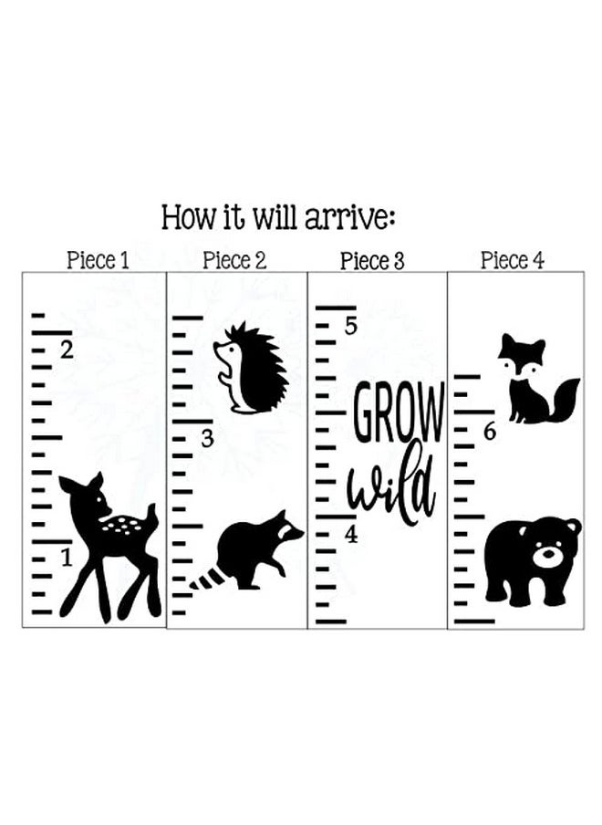Wall Decor Plus More - Grow Wild Woodland Forest Animals Vinyl Wall Art Decal Growth Chart Kids Height Wall Chart Sticker Kids Ruler Height Tracker In Black 7.5X69Inch - Image 1
