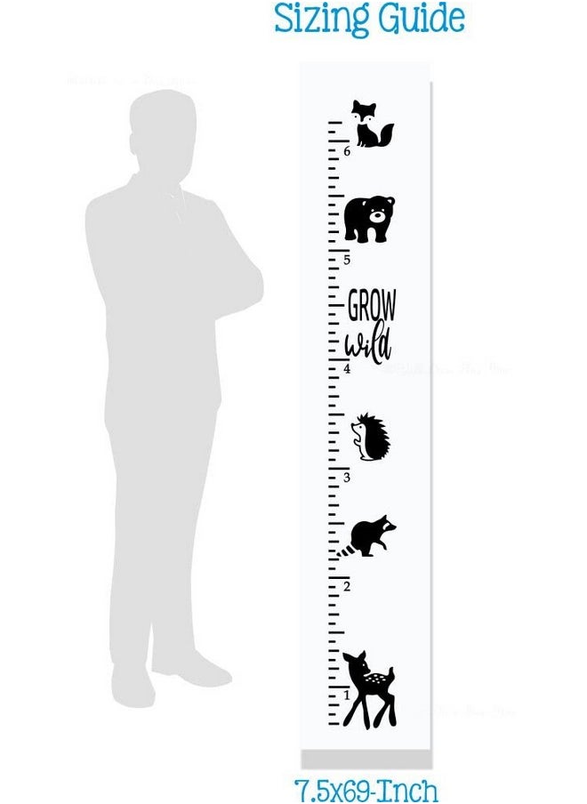 Wall Decor Plus More - Grow Wild Woodland Forest Animals Vinyl Wall Art Decal Growth Chart Kids Height Wall Chart Sticker Kids Ruler Height Tracker In Black 7.5X69Inch - Image 1