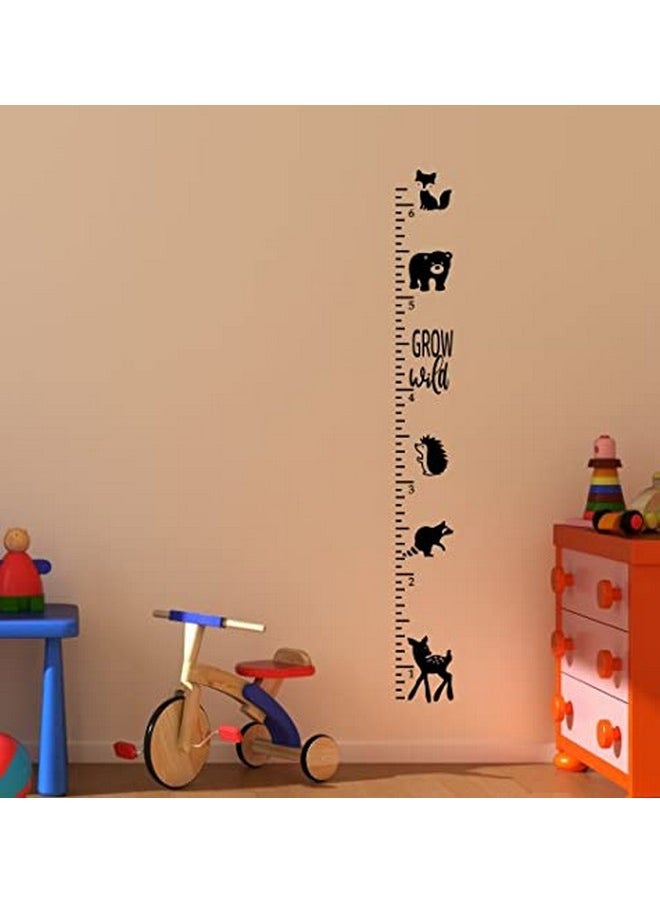 Wall Decor Plus More - Grow Wild Woodland Forest Animals Vinyl Wall Art Decal Growth Chart Kids Height Wall Chart Sticker Kids Ruler Height Tracker In Black 7.5X69Inch - Image 1