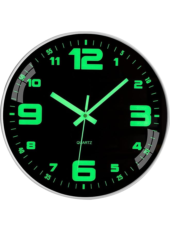 The Bros Modern Night Light Wall Clock, 12 inch Silent Non-Ticking Clock with Glow in The Dark Function, Battery Operate Lighted Wall Clock for Living Room Kitchen Bedroom Decor (White) - Image 1