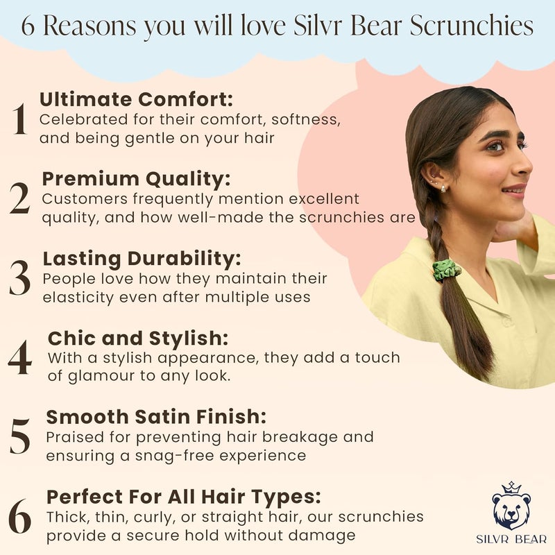 Silvr Bear Luxury Satin Skinny Scrunchies For Women/Girls - Same 6 Colors As Pic, Anti-Hair-Breakage, Hair Ties, Slim Scrunchies Set For Girls, Women, Gift For Sister, Friend, Mom | Multi-Color-Earthy - Image 2