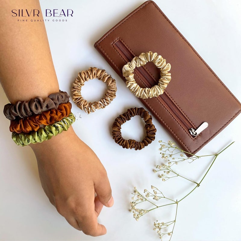 Silvr Bear Luxury Satin Skinny Scrunchies For Women/Girls - Same 6 Colors As Pic, Anti-Hair-Breakage, Hair Ties, Slim Scrunchies Set For Girls, Women, Gift For Sister, Friend, Mom | Multi-Color-Earthy - Image 5