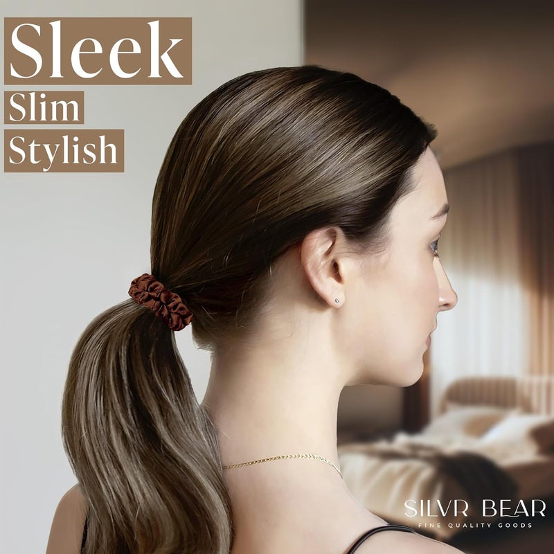 Silvr Bear Luxury Satin Skinny Scrunchies For Women/Girls - Same 6 Colors As Pic, Anti-Hair-Breakage, Hair Ties, Slim Scrunchies Set For Girls, Women, Gift For Sister, Friend, Mom | Multi-Color-Earthy - Image 3