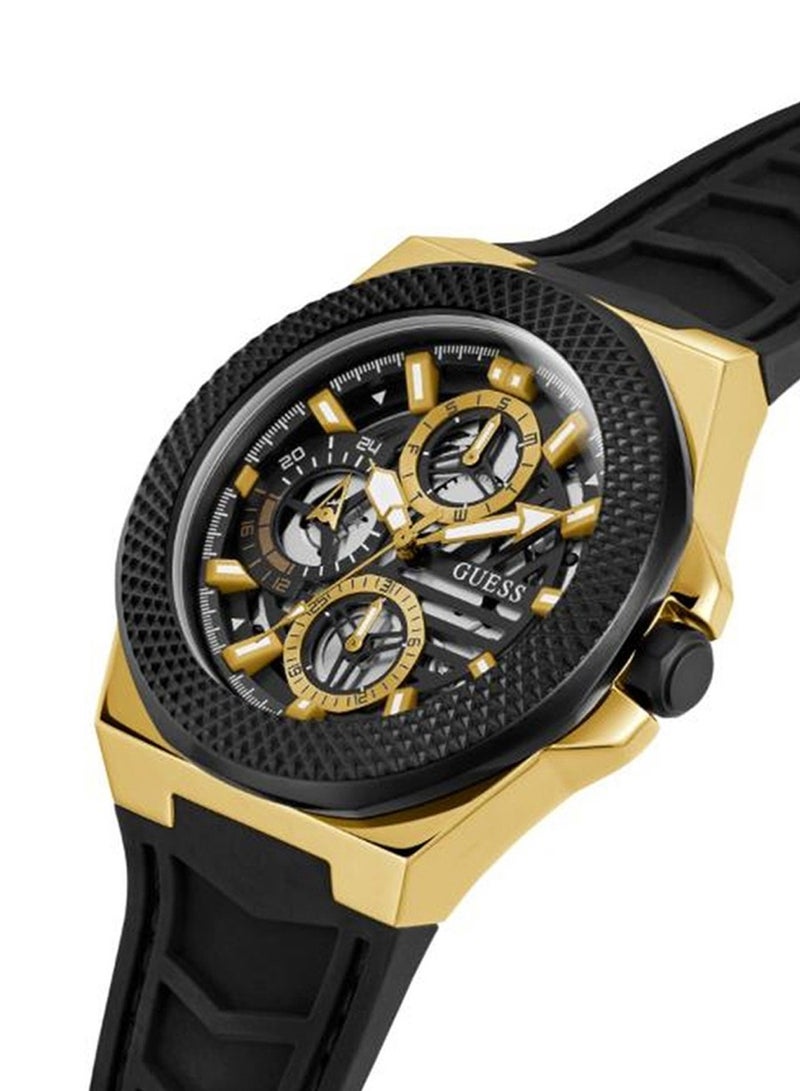 GUESS ساعة سيليكون سوداء متعددة الوظائف للرجال GW0577G2 - 44 مم - Image 4