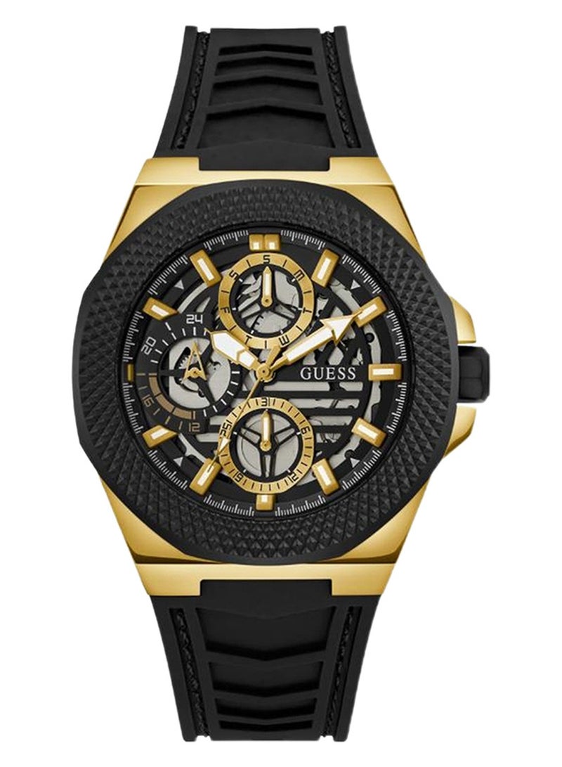 GUESS ساعة سيليكون سوداء متعددة الوظائف للرجال GW0577G2 - 44 مم - Image 1