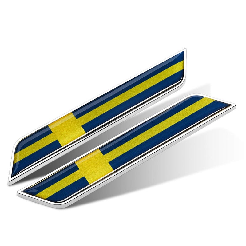 AutoE Car Styling 3D Aluminum Epoxy National Flag Logo Emblem Sticker Metal Decal Badge Auto Exterior Accessory (Sweden Silver) - Image 1