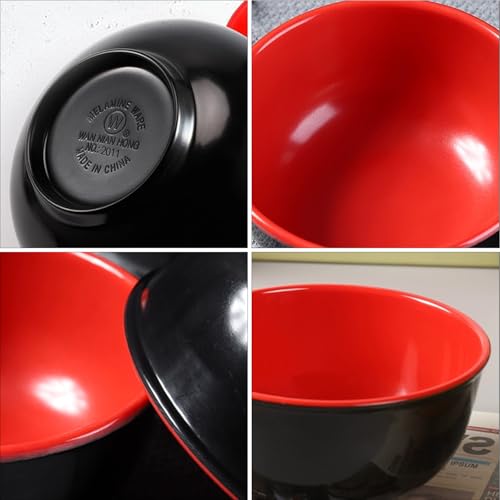 LOSYHU 10 Pack Miso Soup Bowl with Spoon, 16 Oz Japanese Melamine Noodle Bowls Unbreakable Miso Soup Cereal Bowls or Ramen, Udon, Soba, Pho and Soup, (Black/Red) - Image 3