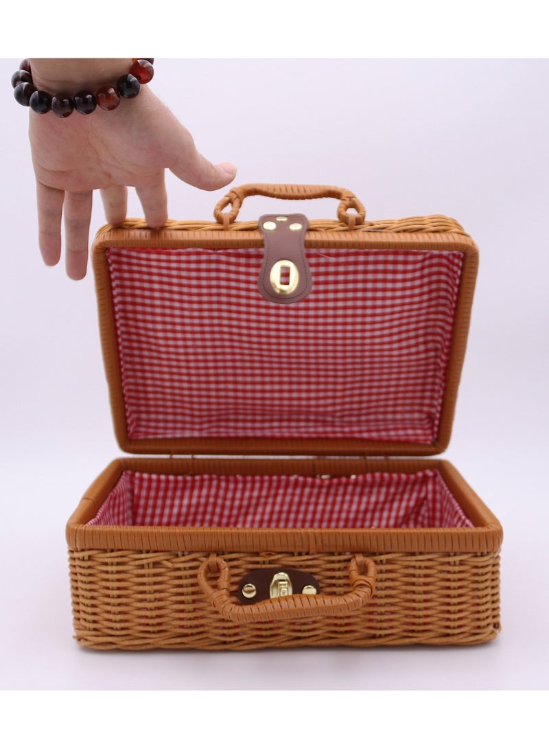 Handwoven Rattan Suitcase Home Retro Storage Box - Image 1