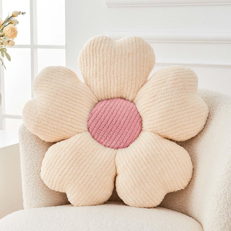 Kcvvcr Flower Throw Pillow, Cute Flower Shaped Pillow Decorative Throw Pillow for Bed Couch, Soft Daisy Pillows Floor Seating Cushion Cushions (14.9 Inch Ivory+Pink) - Image 1