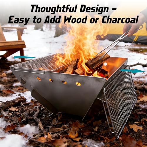 CROSSHIP Stainless Steel Fire Pit for Camping, Collapsible Fire Pit for Outdoor Use, 2-4 Person Portable Firepit, Tool-Free Assembly, Patio, Bonfire, Picnic and BBQ with Grill Net & Canvas Storage Bag - Image 3