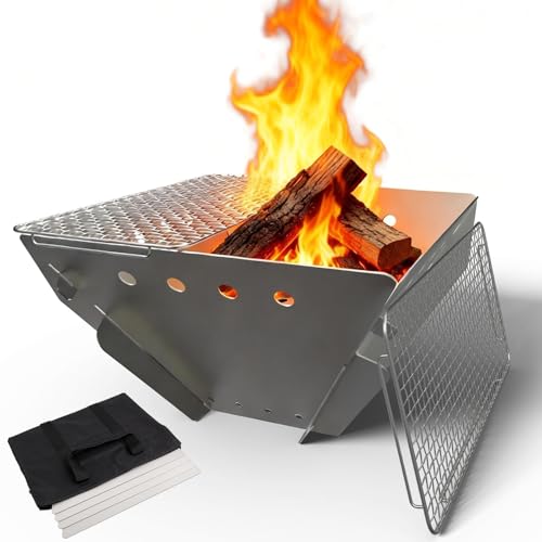 CROSSHIP Stainless Steel Fire Pit for Camping, Collapsible Fire Pit for Outdoor Use, 2-4 Person Portable Firepit, Tool-Free Assembly, Patio, Bonfire, Picnic and BBQ with Grill Net & Canvas Storage Bag - Image 1