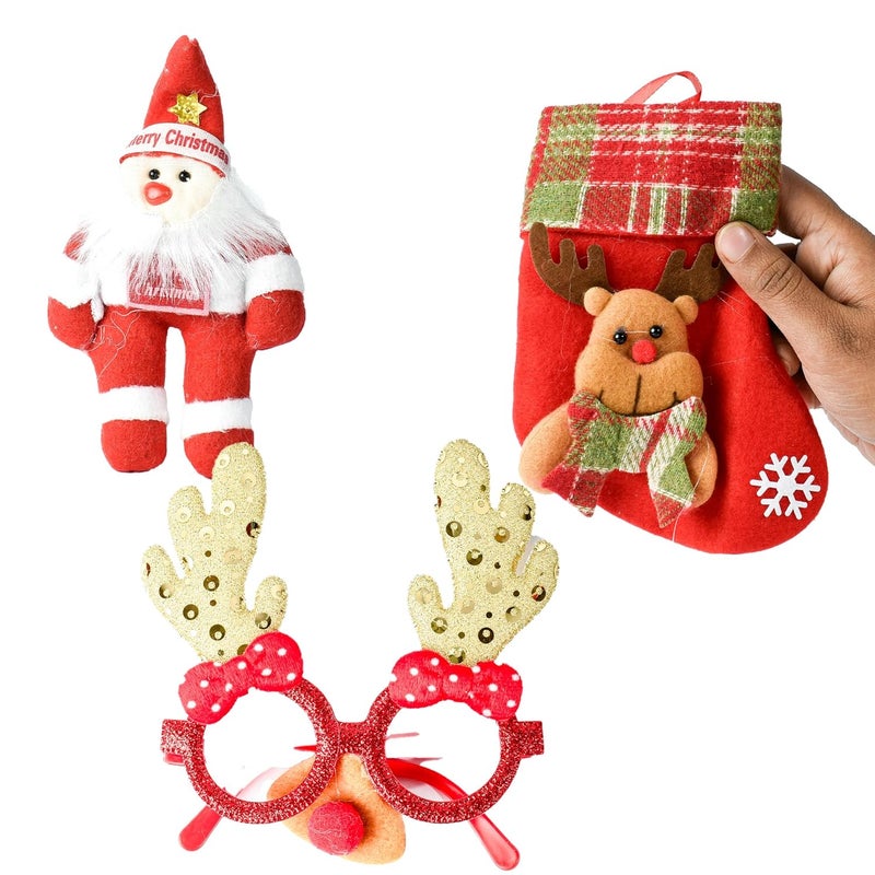 Homynest Homynest Christmas Decoration Set 2 Stockings 1 Golden Glass Ornament and 1 Hanging Santa for Festive Holiday Dcor - Image 1