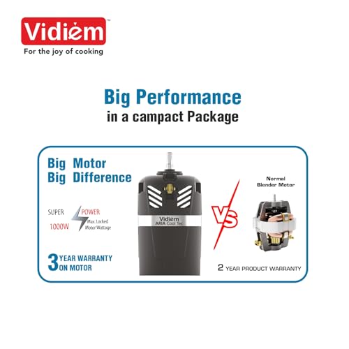 Vidiem Vita Spice 500 W Personal Blender/Mixer/Grinder/Smoothie Maker | 22000 RPM Aria CoolTec Motor | 3 Jars (500 ml + 250 ml jar & 300 ml SS Chutney Jar) | 3 Year Motor Warranty | Beyond Blending - Image 4