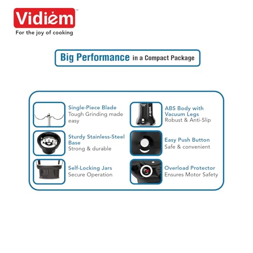 Vidiem Vita Spice 500 W Personal Blender/Mixer/Grinder/Smoothie Maker | 22000 RPM Aria CoolTec Motor | 3 Jars (500 ml + 250 ml jar & 300 ml SS Chutney Jar) | 3 Year Motor Warranty | Beyond Blending - Image 5
