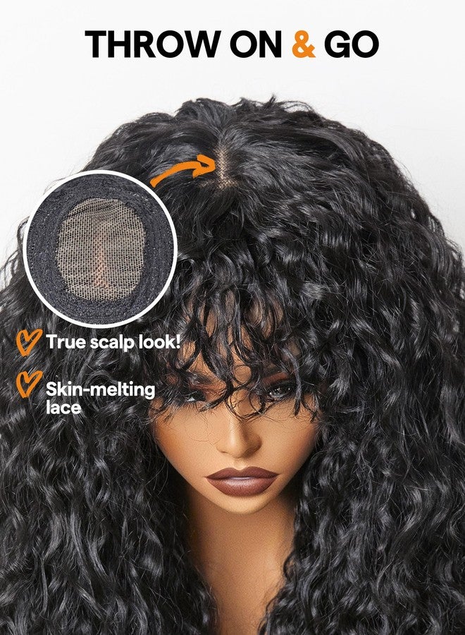 GORGIUS Veralux Blend Shaggy Haircuts Natural Black 26 Inch Curly Wig with Bangs Crafted with Style-Archive Technology: Premium Fiber & Remy Human Hair Blended, Realistic Look with True Scalp - Image 3