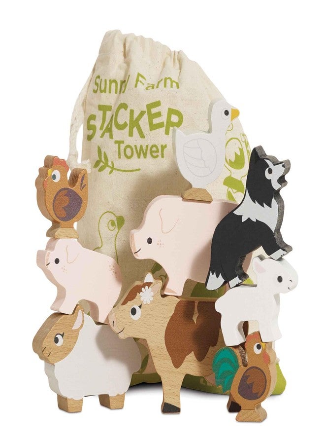 Le Toy Van Petilou Wooden Sunny Farm Stacking Animals and Bag - Image 1