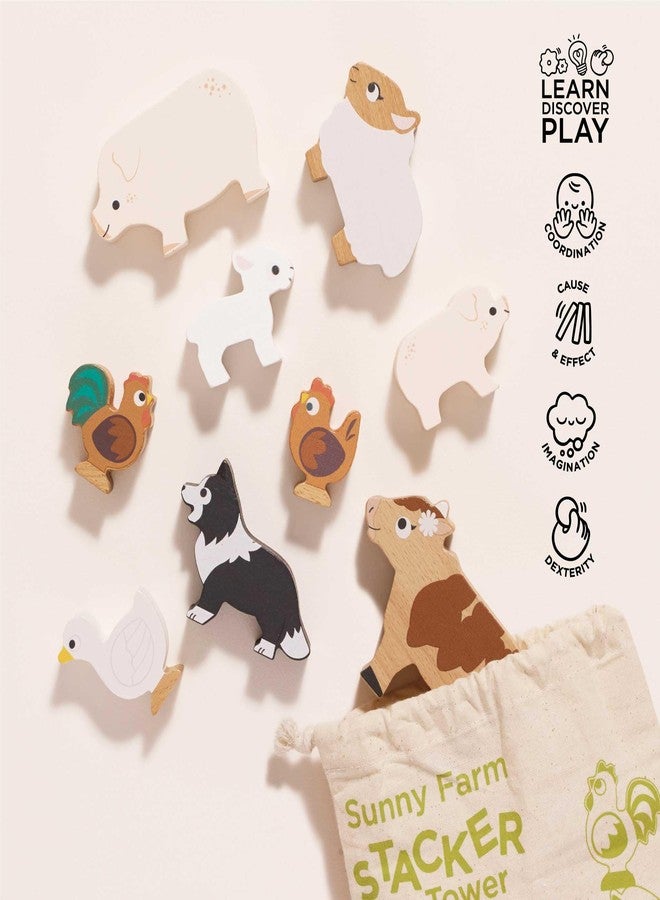 Le Toy Van Petilou Wooden Sunny Farm Stacking Animals and Bag - Image 4