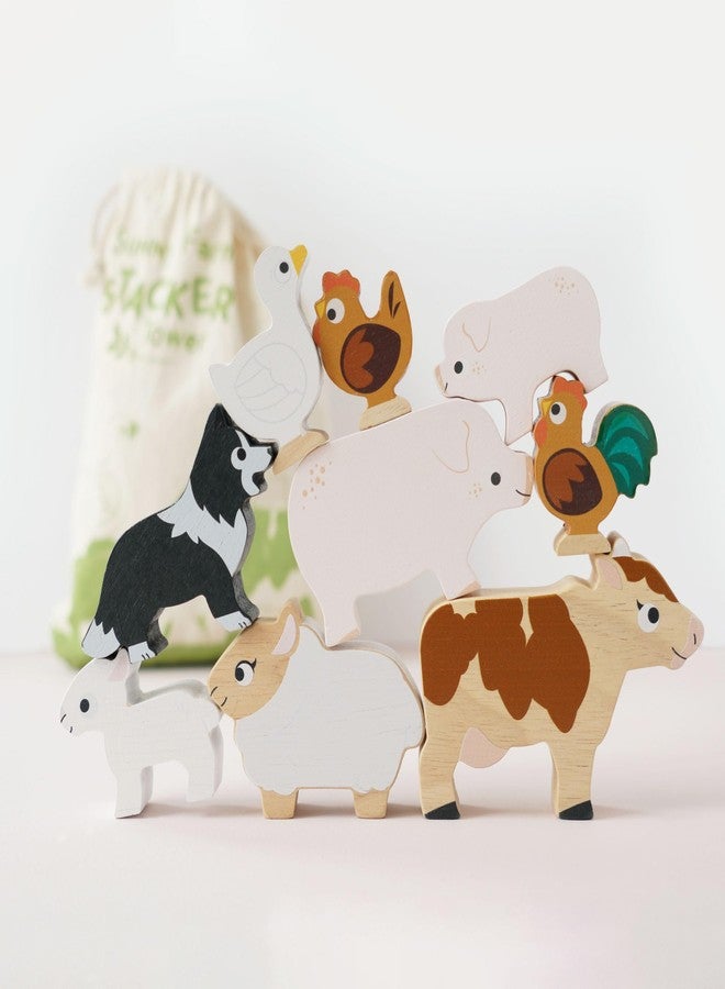 Le Toy Van Petilou Wooden Sunny Farm Stacking Animals and Bag - Image 2
