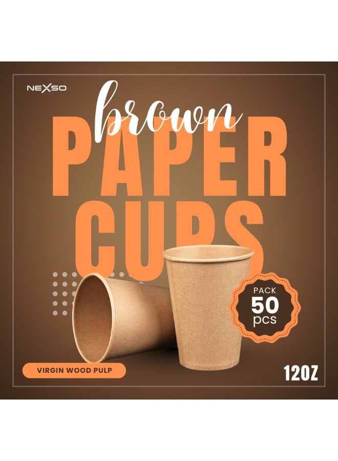 Nexso 12oz Brown Disposable Paper Cups – Eco-Friendly, Leak-Proof, Hot & Cold Beverage Cups, Pack of 50, Virgin Wood Pulp, Ideal for Coffee, Tea, Parties, and Events - Image 2