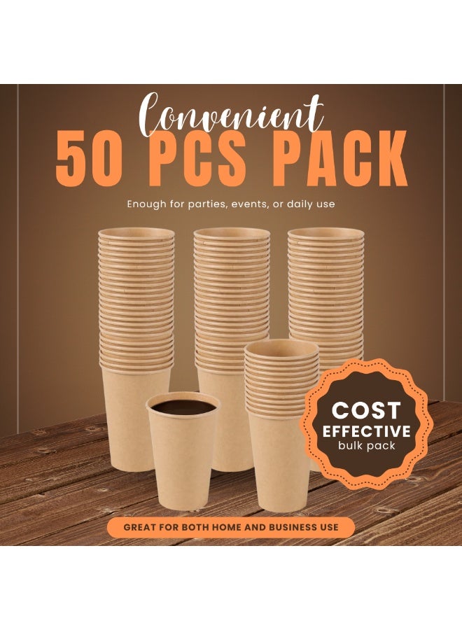 Nexso 12oz Brown Disposable Paper Cups – Eco-Friendly, Leak-Proof, Hot & Cold Beverage Cups, Pack of 50, Virgin Wood Pulp, Ideal for Coffee, Tea, Parties, and Events - Image 5
