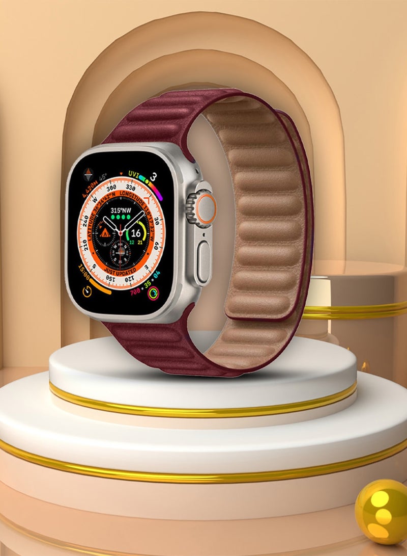 CATANES Replacement Band for Apple Watch Band 49mm 46mm 45mm 44mm -Leather Link Strap Magnetic Loop Adjustable Bracelet - Red - Image 3