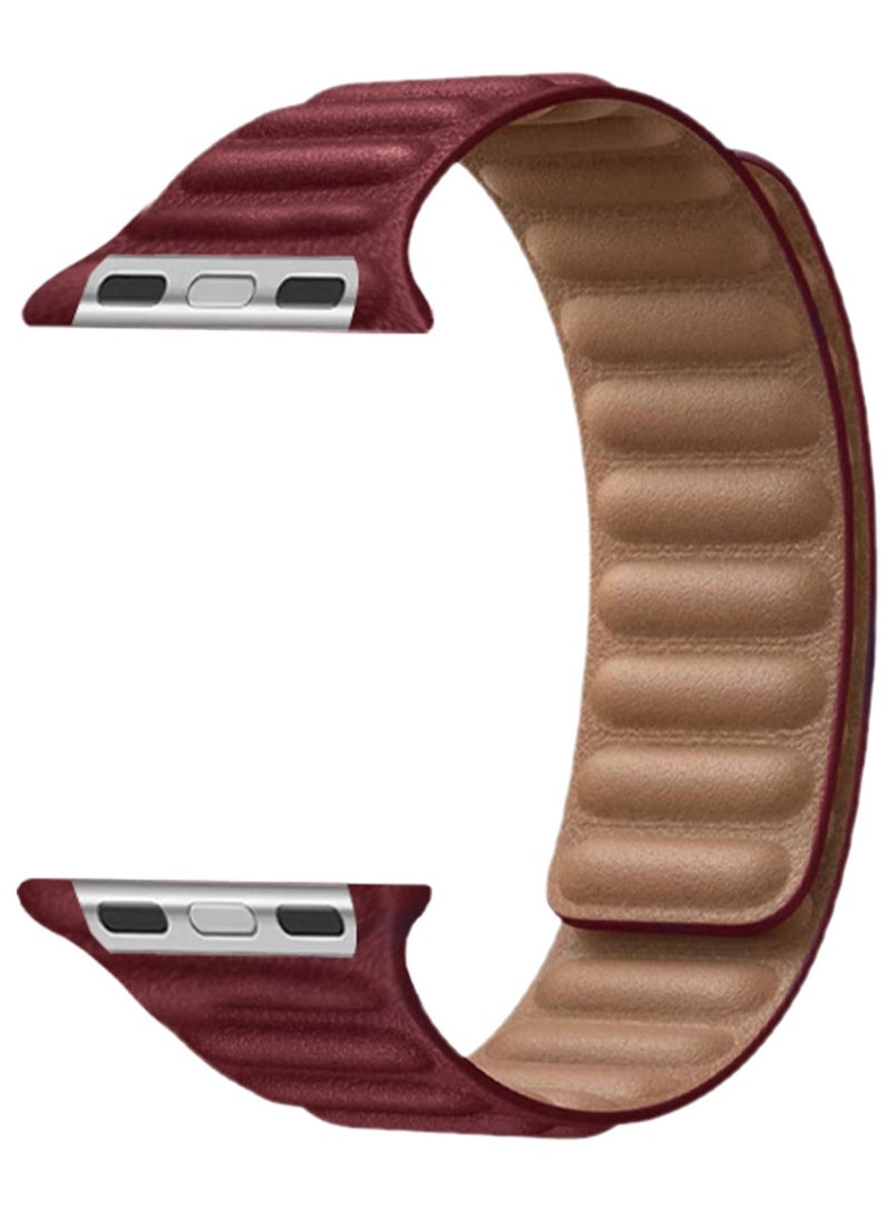 CATANES Replacement Band for Apple Watch Band 49mm 46mm 45mm 44mm -Leather Link Strap Magnetic Loop Adjustable Bracelet - Red - Image 1