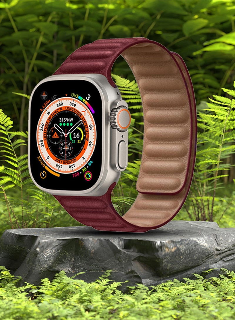 CATANES Replacement Band for Apple Watch Band 49mm 46mm 45mm 44mm -Leather Link Strap Magnetic Loop Adjustable Bracelet - Red - Image 5